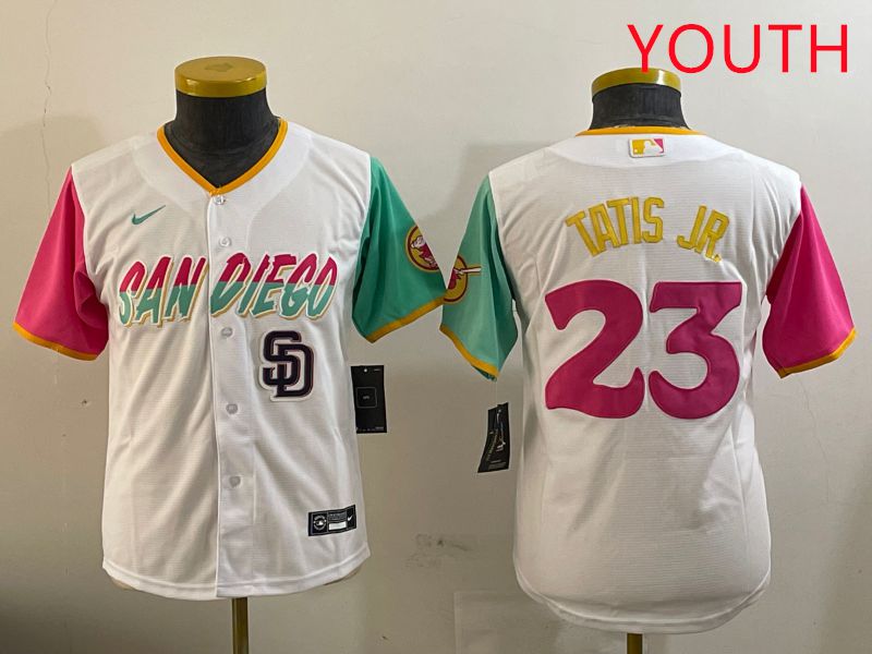 Youth San Diego Padres 23 Tatis jr White City Edition 2025 Nike MLB Jersey style 7